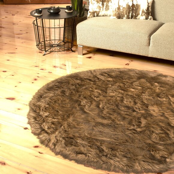 Luxe Home Decor Arlington Faux Sheepskin Circular Rug | 1-Piece | Tan | 6' - Picture 2 of 3